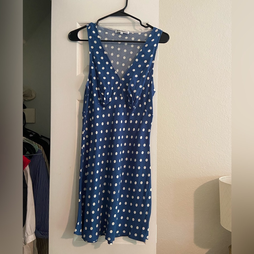 Reformation Blue Sleeveless V-Neck Sundress